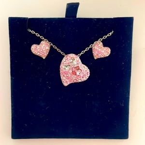 Swarovski Crystal Alana Heart Pendant Necklace And Earrings Set Barbie Pink